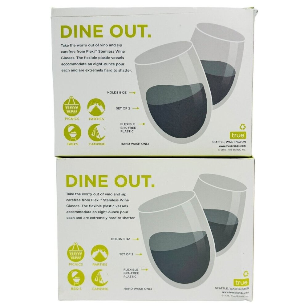 TRUE Flexi Dine Out 8 oz Clear Plastic Stemless Wine Glass 2 Each Box (2-Pack)